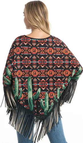 Vista 2 de Montana West Poncho con estampado de caballo azteca para mujer capa de chal con flecos de vaquera occidental