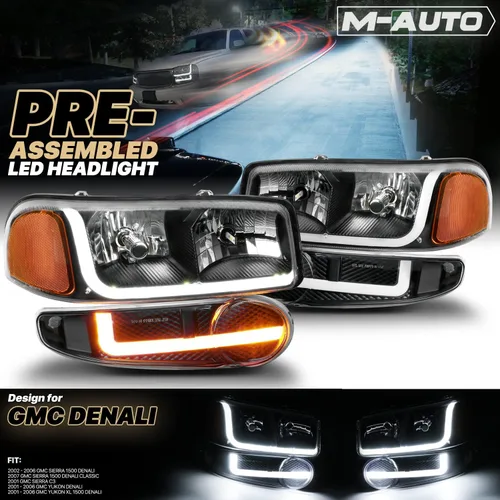 Vista 2 de M-AUTO Switchback - Tiras LED DRL para faros con 2 pares de bombillas preensambladas de 6000K compatibles con 01 GMC Sierra C3, 02-06 Sierra 1500