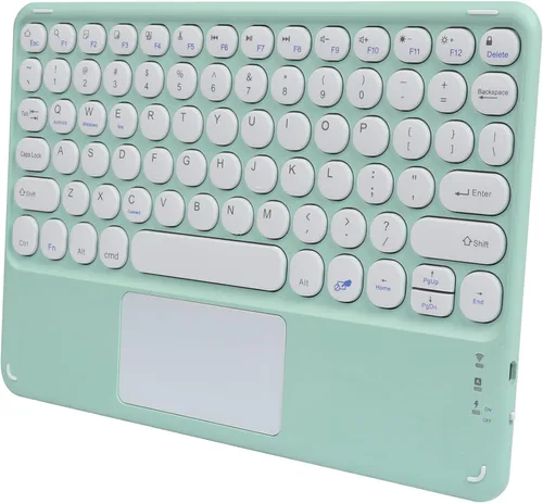 Vista 11 de Teclado inalámbrico con panel táctil, teclado Bluetooth recargable ultrafino mini con panel táctil, teclas redondas para iPad pro/iPad/iOS/Mac Verde