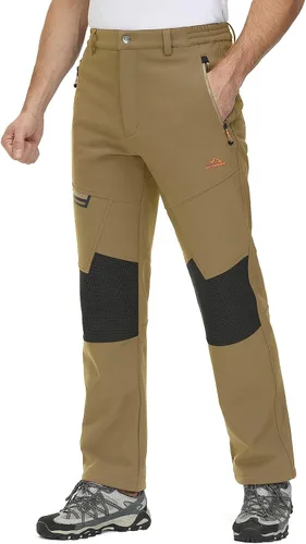 Vista 4 de TACVASEN pantalones de senderismo para hombre, con forro polar, reforzados en las rodillas, ligeros, para esquí y snowboard, sin cinturón