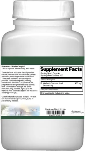 Vista 3 de Extracto de hoja de boldo extra fuerte 4:1 - 450 mg (100 cápsulas, ZIN: 511248) - Paquete de 3
