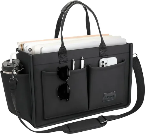 Vista 8 de Bolso de lona para mujer con bolsillos, bolso cruzado para portátil de trabajo, bolso de hombro para todo lo demás, bolso de lona para todos