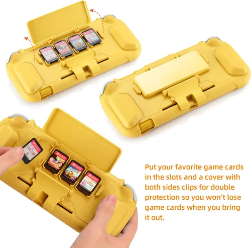 Vista 2 de Protective Case Bundle for Nintendo Switch Lite, Tempered Glass Screen Protector, 4 Game Card Slots, Kick-Stand, Ergonomics Hand Grip, Shockproof