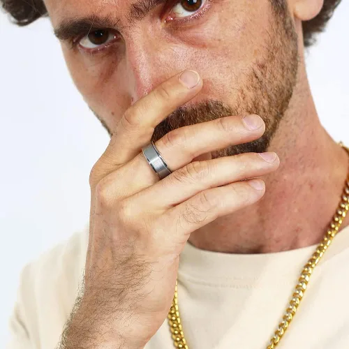 Vista 2 de Anillo giratorio de titanio de tungsteno de 0.2360.315 pulgadas para hombre, tamaño medio, sin níquel, anillo de ansiedad para hombres y mujeres