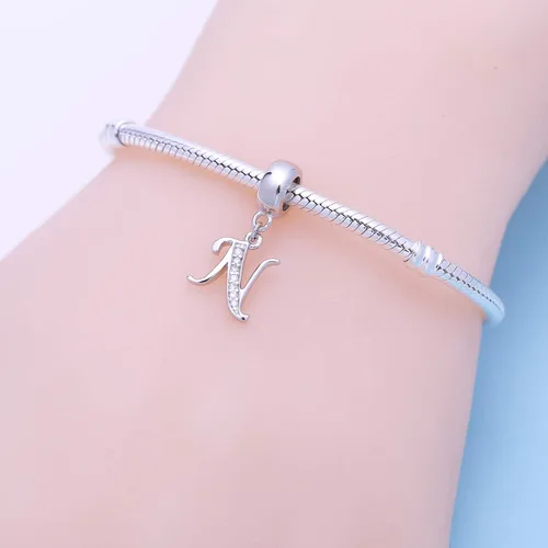Vista 66 de ABUN Abalorio de plata de ley 925 con letra A a la Z, espaciador de inicial, con circonita cúbica transparete colgante, auténtica, para pulseras