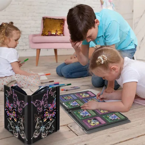 Vista 3 de Carpeta para tarjetas coleccionables de 4 bolsillos, 160 tarjetas, libro con banda elástica que se adapta a la mayoría de tarjetas