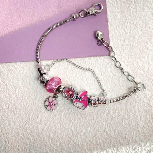 Vista 6 de Pulsera con dijes Kawaii, pulsera ajustable de Hello Kitty, regalos de joyería de moda para mujeres y niñas