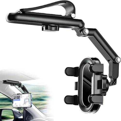 Vista 8 de Soporte de Teléfono para Parasol de Automóvil, Soporte Giratorio de Teléfono Celular con Visión Trasera de 360°, 1080 Multifunción Giratorio