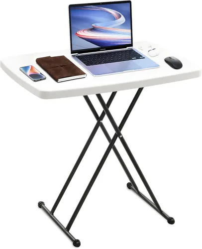 Vista 11 de Bblife Mesa portátil plegable para eventos de 4 pies, mesa de camping de plástico con 2 alturas ajustables, mesa de utilidad resistente para Blanco