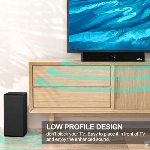 Vista 2 de LARKSOUND Barra de sonido 2.1 con subwoofer, barra de sonido de 16" para TV con conexiones HDMI/óptica/AUX/Bluetooth/USB