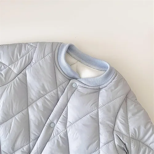 Vista 2 de TBUIALL Trajes de otoño para niña pequeña, color sólido, primavera, otoño, cálido, grueso, manga larga, mameluco acolchado, ropa para bebés y niños