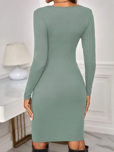 Vista 2 de Verdusa Vestido ajustado de maternidad con cuello redondo y manga larga para mujer