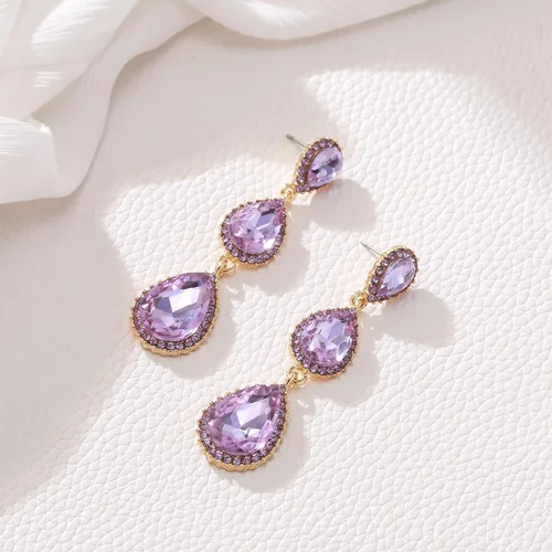 Vista 143 de EleQueen Pendientes de cristal austriaco en tono dorado para mujer, forma de pera de 2.5 pulgadas, color esmeralda