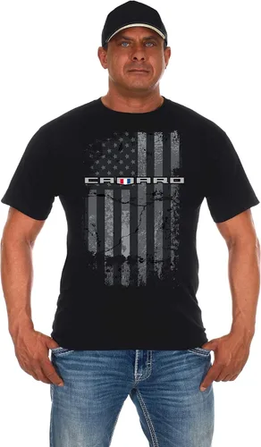 Vista 9 de JH DESIGN GROUP Camiseta de coche para hombre, colección de bandera, 14 nuevas camisas negras de cuello redondo RaM