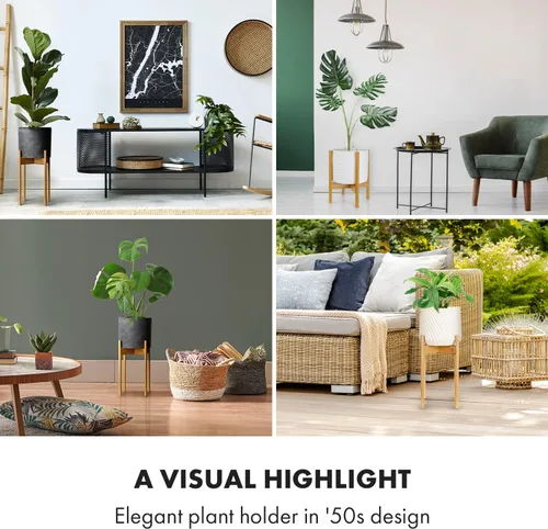 Vista 7 de Fox & Fern - Soporte ajustable alto para plantas de interior — 8 a 12 pulgadas, soporte premium de bambú de estilo moderno de mediados de siglo