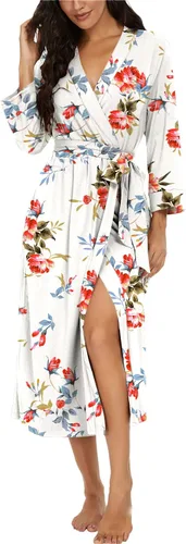 Vista 57 de VINTATRE Bata tipo kimono para mujer, bata larga de punto, ligera, suave, ropa de dormir con cuello en V, casual, ropa de descanso para mujer Verde