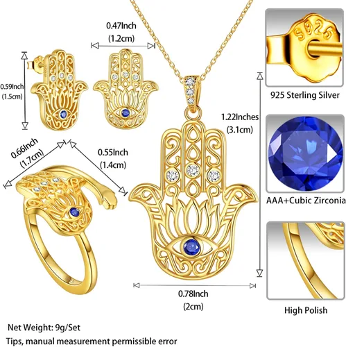 Vista 7 de Evil Eye Hamsa Hand of Fatima Lotus Yoga Buddha AnilloPendientesColgante Collar de Plata de Ley 925 Plata de Ley 925 Chapado en Oro de 18 KtOro Rosa