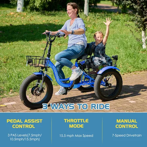 Vista 7 de NAIZEA Electric Tricycle Adult Electric Bicycles,Electric Trike,3 Wheel Electric Bike Ebike E Bicycle with Removable Battery, Motorized Trike with