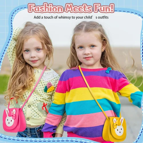 Vista 5 de Clysee 10 piezas de bolsos cruzados para niñas pequeñas, bolso cruzado de conejo, bolso cruzado de poliuretano para niñas y niños pequeños, 10