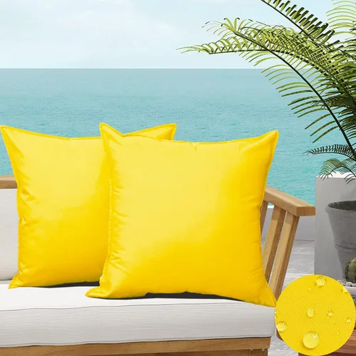 Vista 15 de 4 fundas de almohada impermeables de color azul claro para exteriores, fundas de almohada cuadradas modernas para patio, banco, muebles de patio 4
