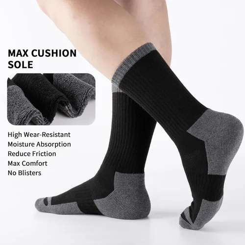 Vista 2 de COOPLUS Calcetines deportivos para hombre que absorben la humedad, calcetines de trabajo duraderos a media pantorrilla para correr deportes (6 pares)