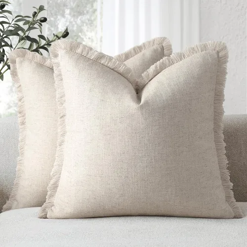 Vista 19 de ZWJD Juego de 2 fundas de almohada de 16 x 16 pulgadas, color beige, con flecos, de algodón, decorativas, cuadradas, para sofá, cama, sala de estar