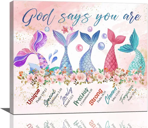 Vista 28 de Arte de pared de colibrí cristiano con texto en inglés "God says you ers", impresiones en lienzo, pintura rústica de pájaros de campo, obras de arte