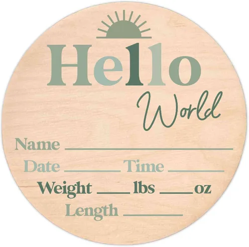 Vista 11 de Letrero de recién nacido "Hello World" - Placa de anuncio de nacimiento con nombre de bebé para hospital - Accesorio para fotos - Decoración