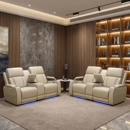 Vista 18 de Juegos de muebles de sala de estar, sofá modular reclinable eléctrico con luces LED, juego de sofá de cuero, sofá reclinable para sala de estar