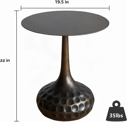Vista 2 de Mesa auxiliar, mesa de centro moderna, mesa decorativa de hierro con pedestal de metal para sala de estar, dormitorio, balcón, oficina