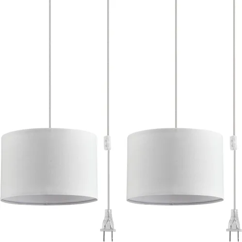 Vista 11 de Paquete de 2 lámparas colgantes enchufables, luz colgante con cable transparente de 15 pies, interruptor de encendido/apagado, pantalla de lámpara 3