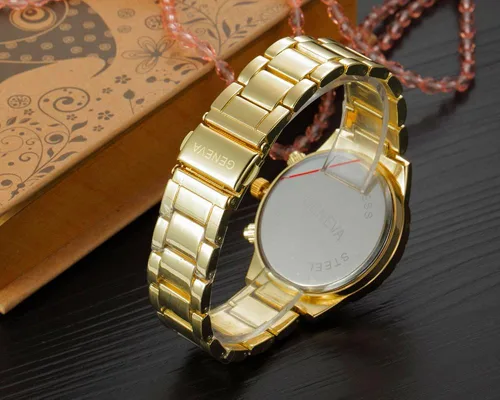 Vista 6 de FANMIS Reloj de acero inoxidable con calendario de cuarzo dorado unisex de lujo, Oro, Cronógrafo, movimiento de cuarzo