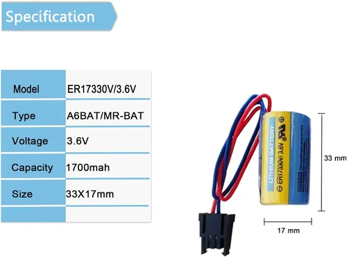 Vista 2 de 2 baterías PLC ER17330V/3.6V 1700mAh A6BAT MR-BAT con enchufe para sistema CNC FANUC