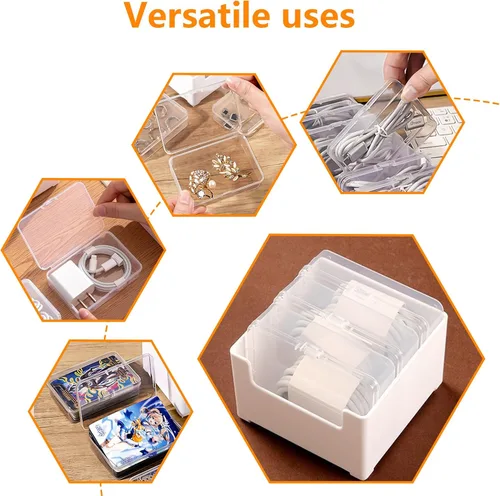 Vista 3 de Caja de almacenamiento organizadora de cables con 3 contenedores pequeños, caja de gestión de cables de escritorio para cables de alimentación