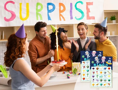 Vista 4 de Space Games Tarjetas de bingo, juego de bingo con tema cósmico, juego espacial para familiares y amigos, grandes actividades de grupo multijugador
