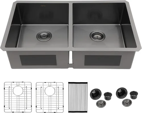 Vista 14 de Logmey Fregadero de cocina de doble tazón Acero inoxidable