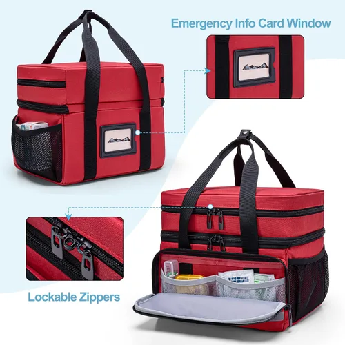 Vista 4 de CURMIO Bolsa de almacenamiento de medicamentos vacía, organizador de botellas de píldoras con cerradura con bolsas portátiles con cremallera