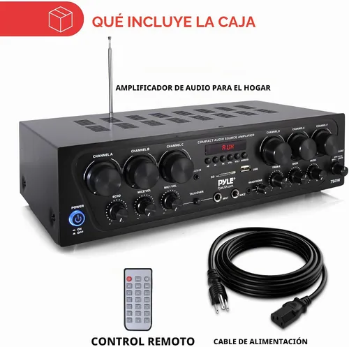 Vista 6 de Pyle - Amplificador de karaoke inalámbrico Bluetooth – 6 canales de 750 W de potencia, receptor estéreo, amplificador de audio para el hogar