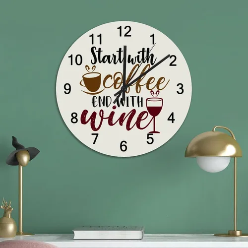 Vista 4 de Relojes de pared silenciosos de PVC sin tictac, comienza con extremo de café con relojes de pared redondos de vino, funciona