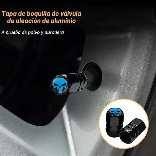 Vista 3 de Ajxn Paquete de 4 tapones de válvula de neumático de calavera, cubiertas herméticas a prueba de polvo para rueda de automóvil, tapas universales