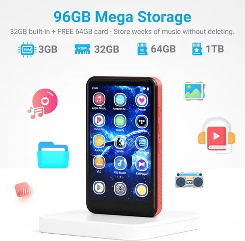 Vista 2 de MECHEN 96GB Reproductor de MP3 MP4 de Alta Capacidad Android, Pantalla Táctil de 4", Bluetooth + WiFi, Altavoz Integrado, Soporta Spotify, Amazon