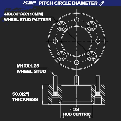 Vista 4 de KSP - Espaciadores de rueda de 4 x 110 de 2 pulgadas, ATV UTV forjados, compatibles con Honda Rancher Fourtrax Foreman Rubicon, pernos M10x1.25