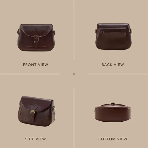 Vista 3 de Bolso cruzado vintage para mujer, cuero vegano, estilo bohemio, retro, bolso simple de piel sintética casual