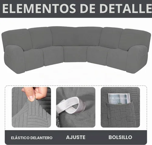 Vista 7 de Fundas de sofá reclinable de jacquard elástico de 7 piezas, funda de sofá esquinero de 5 asientos, en forma de L, fundas de sofá reclinable