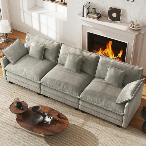 Vista 12 de Sofá de nube en forma de L de 77 pulgadas, sofá modular con otomana, cómodo sofá biplaza de felpilla con almohada para sala de estar, dormitorio