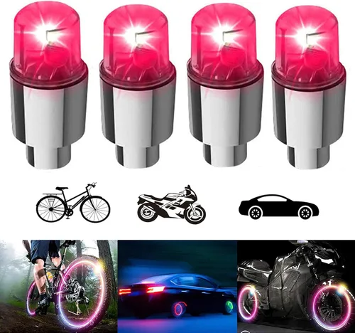 Vista 8 de Paquete de 4 luces LED para rueda de bicicleta, tapones para válvulas de neumáticos de automóvil, tapas de vástagos de bicicleta, motocicleta