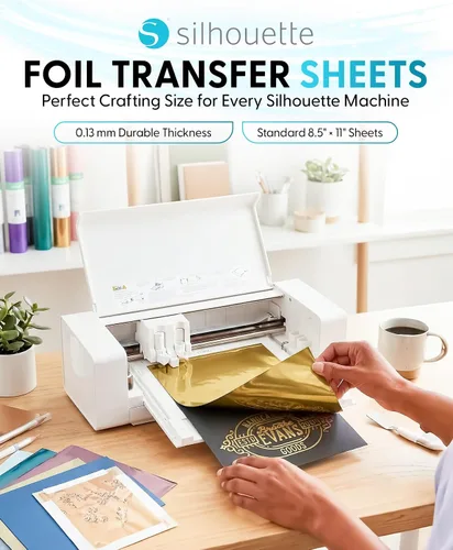 Vista 2 de Silhouette - Hojas de transferencia de papel de aluminio de 8.5 x 11 pulgadas, paquete de 6 unidades, color dorado