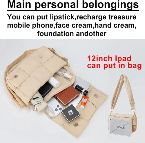 Vista 6 de NAARIIAN Bolso de hombro acolchado de nailon tejido bolso cruzado de diseñador engaña a las mujeres bolso de plumón