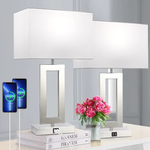 Vista 11 de Juego de 2 lámparas de mesa con control táctil con USB doble, regulable de 3 vías para dormitorio, sala de estar, oficina, bombillas LED incluidas