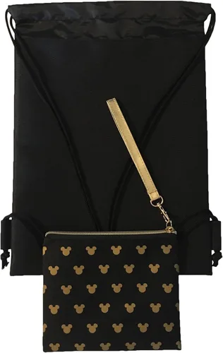 Vista 6 de Disney Mickey Mouse - Mochila con cordón que brilla en la oscuridad con cartera de muñeca (dorado), Oro
